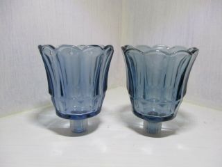 Set Of 2 Vintage Homco Lotus Blue Tulip Glass Votive Candle Peg Sconces Euc