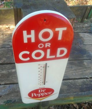 Vintage Dr.  Pepper Thermometer Advertising 1950s Tin Metal 16 X 6.  5 " Hot Or Cold