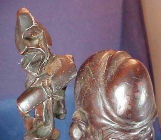 Vintage Large Carved Wood Oriental Man Figure with Bird and Cane 19 