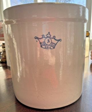 Vintage Usa Robinson Ransbottom 3 Gallon Blue Crown Crock Stoneware