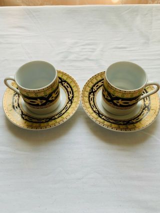 Vintage Fine Porcelain Demitasse 2 Coffee Cups 2 Saucers Made In Italy