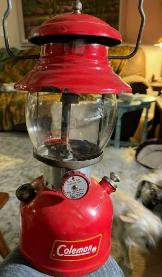 Vintage 8/61 Red Coleman 200a Lantern W/pyrex Globe