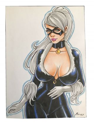 Black Cat (9 " X12 ") Art Comic Sexy Pinup By Sydney - Ed Benes Studio