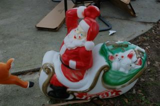 Vintage Large Empire Lighted Santa Sleigh And One Reindeer Blow Mold