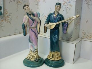 Goldscheider Porcelain Pair Oriental Woman And Man Asian Statue Figure Figurines