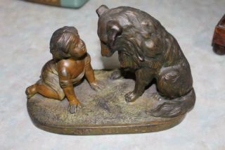 Boy And Dog Cast Metal Statue Saying Can 