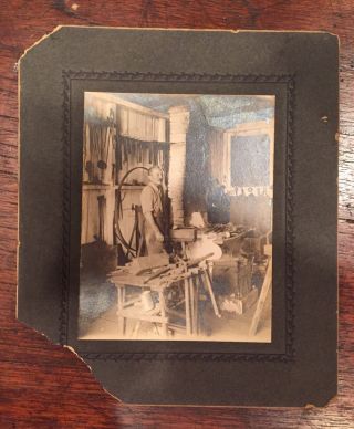 Early 1900’s Cabinet Card Of Blacksmith By Forge—corners Missing