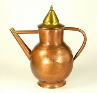 ^ Antique 19th C.  Copper Tea Kettle Coffee Cocoa Pot Pitcher W.  Brass Lid