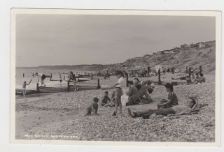Great Old Real Photo Card Beach Scene Barton On Sea Lymington Milton 1954