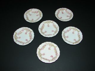 6 Antique Porcelain Butter Pats Pads Vienna Austria Vnn2 Pink Rose Garland