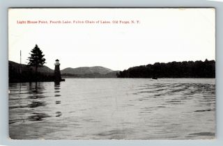 Old Forge Ny,  Light House Point,  Fourth Lake Fulton Vintage York Postcard