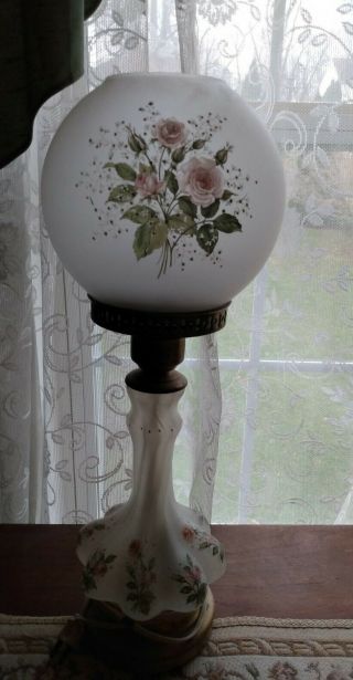 Vintage Gwtw Gone With The Wind Parlor Lamp With Pink Roses Small Victorian Cute