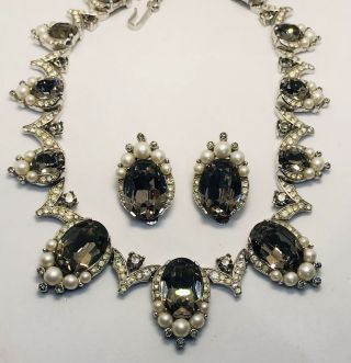 Vintage Trifari Philippe Jewels Of India Moghul Black Diamonds & Pearls Set