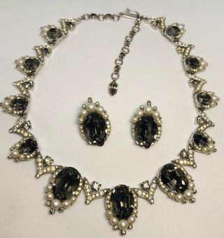 Vintage TRIFARI Philippe Jewels Of India Moghul Black Diamonds & Pearls Set 3