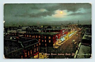 Wichita Ks Old View On Main Street Looking South At Night Postcard A - 5