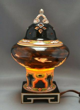 Old Carl Thieme Dresden - Art Deco - Hand Painted Porcelain Boudoir Perfume Lamp