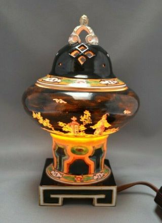 Old CARL THIEME DRESDEN - ART DECO - HAND PAINTED PORCELAIN BOUDOIR PERFUME LAMP 2