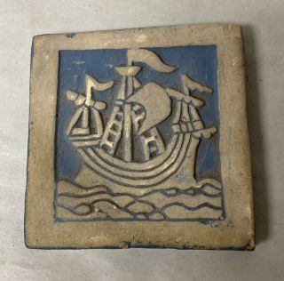 Henry Mercer Moravian Ceramic Tile,  Doylestown Pa Ship Schooner Settler