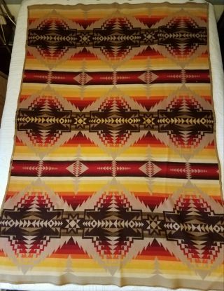 Antique Wool Pendleton Indian Trade Blanket Ca.  1920s Banded 76 " ×51 " Unique Vtg
