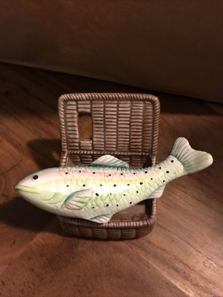 Vintage Ceramic Fish In A Basket Salt And Pepper Shakers