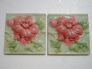 Old Rare Design Of Embossed Flower Ceramic Tiles Made In England H&r Johnson Ltd