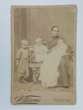 Vintage Tintype Cabinet Photo - Mother And 3 Girls - Williams Dallas,  Tex.