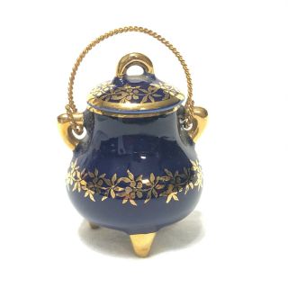 Vintage Limoges Porcelain Miniature Mini Cobalt Blue & Gold Pot