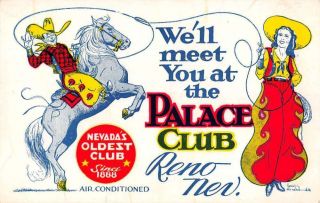 Reno Nevada Palace Club Cowboy Cowgirl Vintage Postcard Aa21103