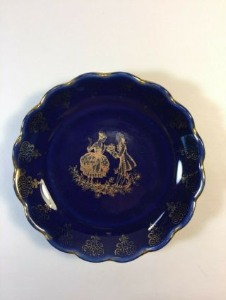 Vintage Limoges Miniature Plate France Porcelain Cobalt Blue Gold