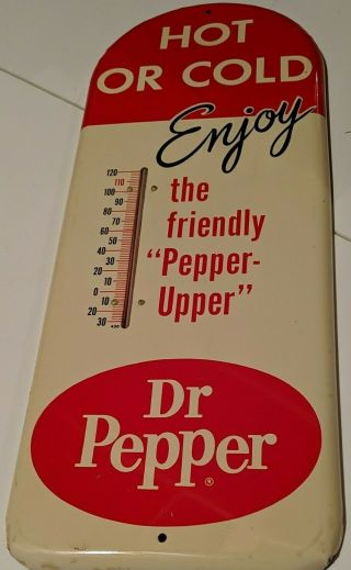 Vintage Dr Pepper " Hot Or Cold " Metal Thermometer Sign Nos