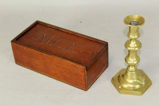 Rare 19th C Fancy Inlaid Pa Sliding Lid Candle Box Walnut Carved Initials M.  C.  L.