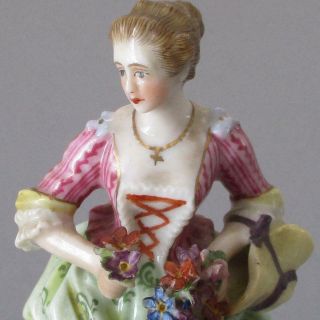 Antique Dresden Porcelain 5 " Figurine Lady Holding Basket Of Flowers C Thieme