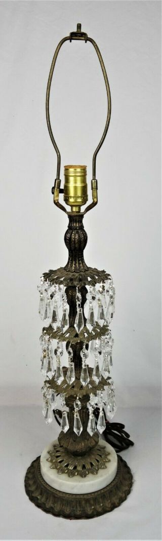 Ornater Antique Art Nouveau Bronze Table Lamp With Prisms