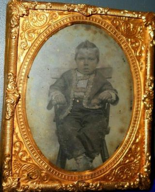 Civil War Era 1/9th Size Ambrotype Of Young Boy With Tax Stamp