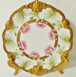 Large Antique Blakeman Henderson Limoges France Gold Gilt Flower Charger Platter