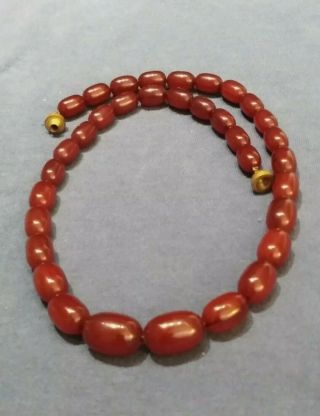 Rare Vintage Cherry Amber Bakelite Beads Necklace.  Unusual Stamped Clasp.