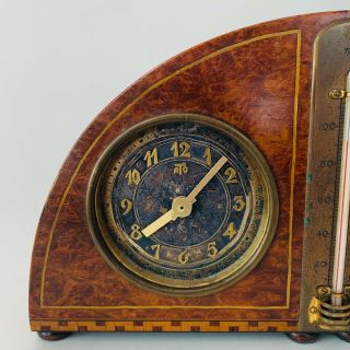 VTG Tycos Clock Leon Hatot Art Deco Thermometer Weather station Burl Wood PARTS 4