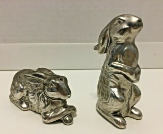Vintage Ceramic Silver Bunny Rabbit Salt And Pepper Shakers Euc