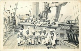 Group Of Us Navy Sailers Posing On Deck Old Real Photo View