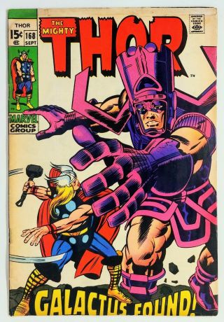 Thor 168 Vg 4.  5 To 5.  0.  Marvel Comics,  1969.  Origin Of Galactus