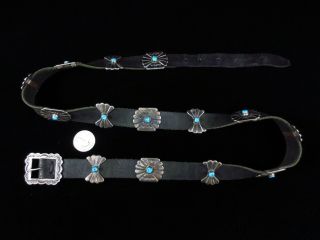 Vintage Navajo Concho Belt - Sterling Silver And Turquoise