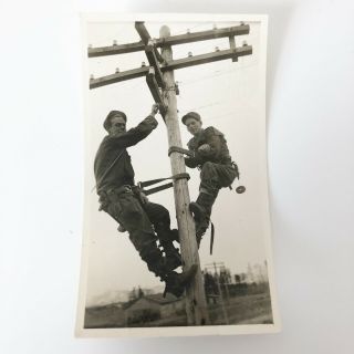 Early 1900s Linemen Electric Pole Workers Photograph Photo Black & White Antique