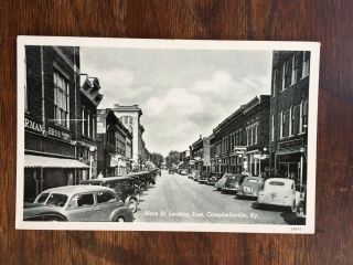 1940s Ky Postcard Main Street East Campbellsville Coca - Cola Sign Old Cars View