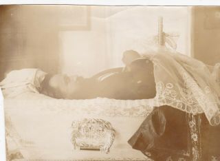 1910s Post Mortem Funeral Corpse Coffin Dead Bearded Man Russian Antique Photo
