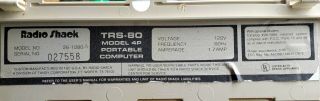RARE VINTAGE RADIO SHACK/TANDY TRS - 80 PORTABLE COMPUTER MODEL 4P 2