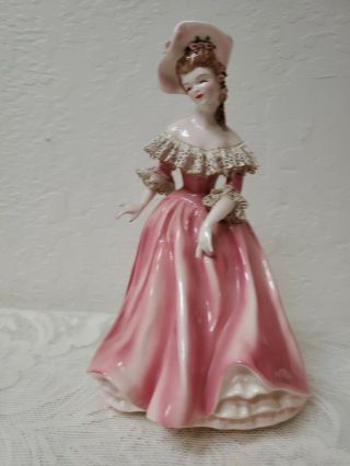 Vintage Florence Ceramics Musette Porcelain Lady Figurine Pink Dress Lace