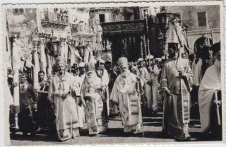 Greece Corfu Kerkyra Vtg Photo Postcard Greek Litany Procession W/ Priests 1959