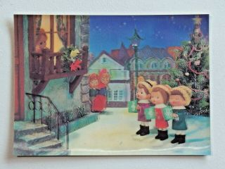 Vintage 3 - D Lenticular Christmas Postcard Children Caroling 1978 Post 7334