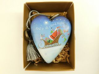 Demdaco Art Heart,  Christmas " And To All A Good Night " Key Ornament Blue W/box