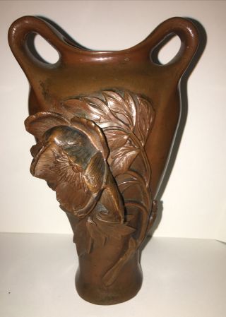 Antique Bronze Art Nouveau Floral Bud Vase Unsngd About 6 1/4” T & 3 3/4”w C1910